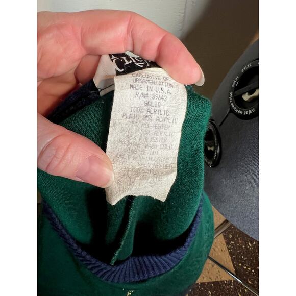 sweatshirt plaid chevron quilted green navy shoulder pads 1980s - Picture 11 of 11